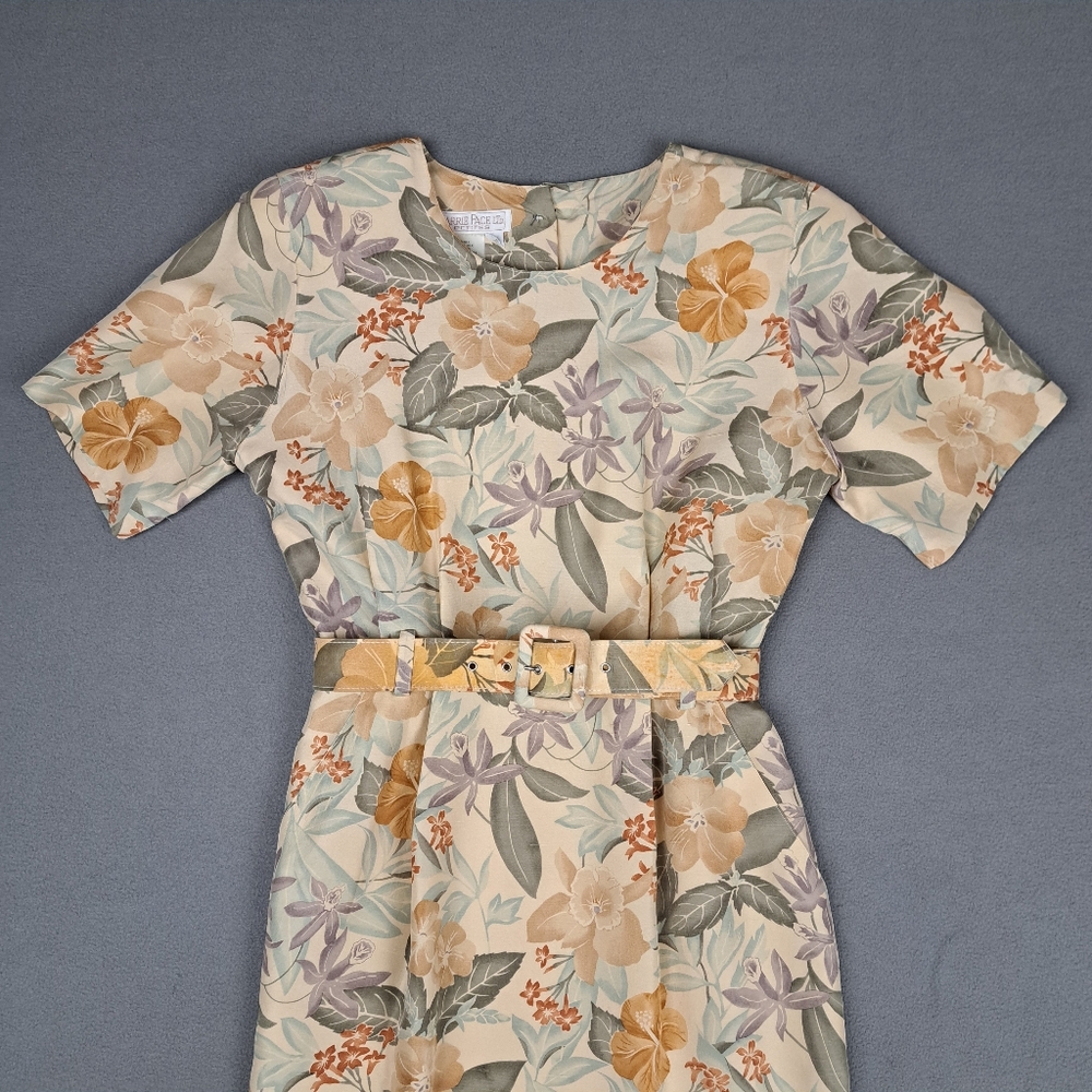 Vintage Silk Dress Womens 6P Floral Print Neutral Tones Barrie Pace Prarie Wife‎ - Picture 2 of 14